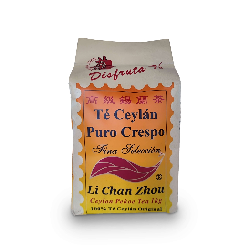 Té Ceylán Puro Crespo 1kg Li Chan Zhou frente con fondo blanco